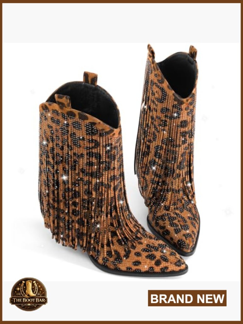 Cowgirl Rhinestone Fringe Boots with Pointed Toe Chunky Heel Pull-On Wide Calf - Picture 5 of 7